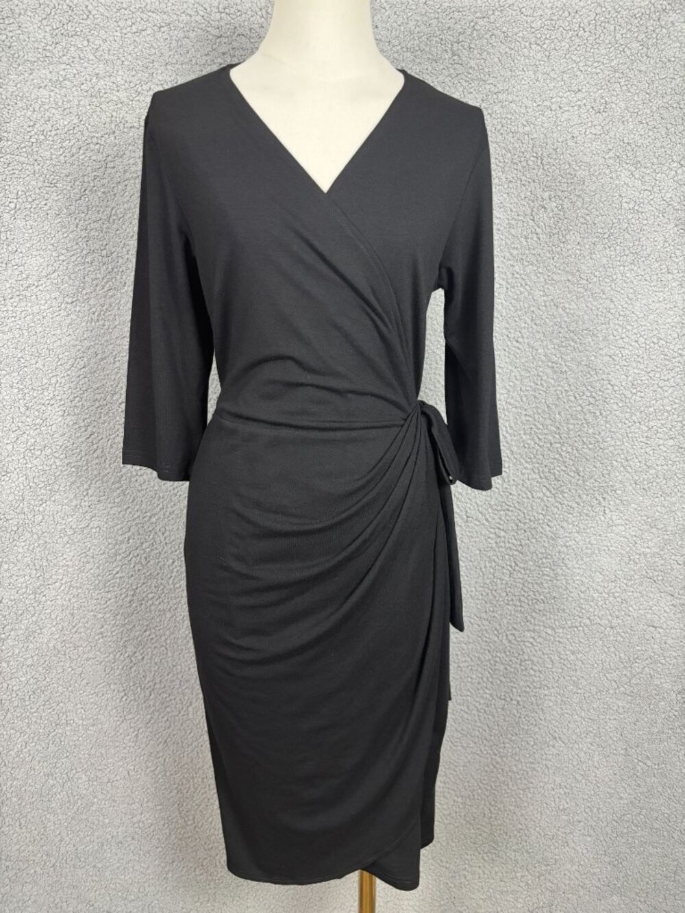 Berydress Black Wrap Dress Side Zipper 3/4 Sleeves & Side Tie Size Large NWT's